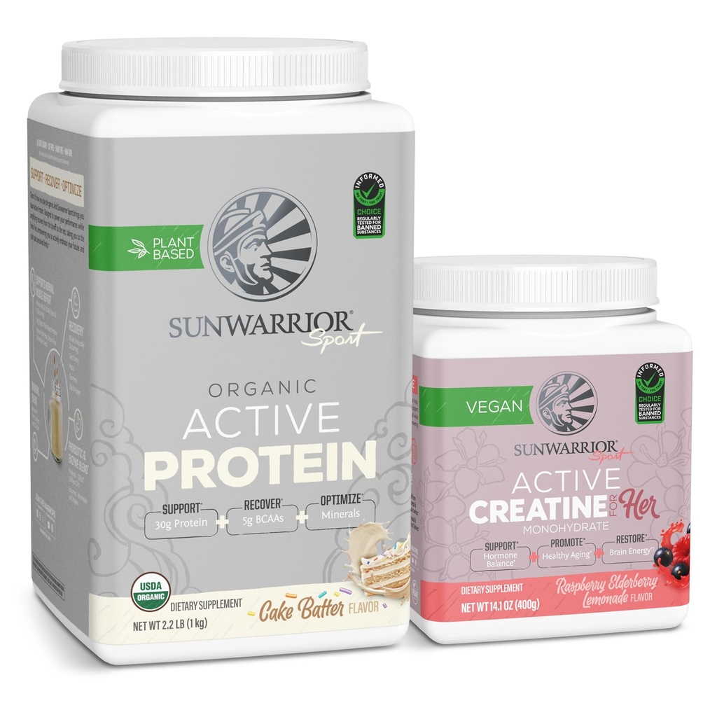 Sunwarrior Vegan Protein Powder USDA Organic ... 20 tarjoilua, kakkua Batter Flavored & Creatiini Monohydraatti Jauhe hänen Micronized 50 tarjoilua, vadelma sitruunamehua