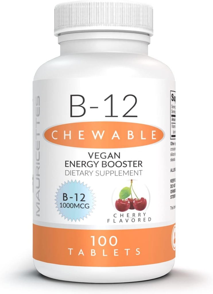 Mauricettes Natural B-12 Methylcobalamin 1000 mcg - 100 purutablettia - Alakielinen B 12 täydentää energiatukea - Liivate vapaa