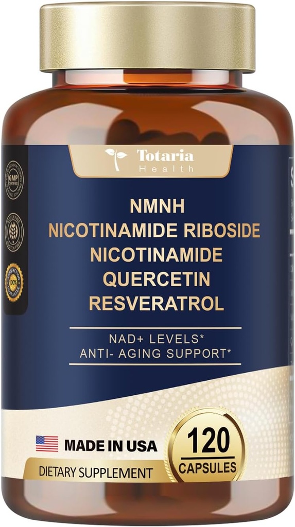 Totaria (1 Pack) NMNH (Dihydronicotinamide Mononucleotide) Supplement w/Niacinamide (Vitamin B3), Trans-Resveratrol, för Anti Aging, Energy, Focus