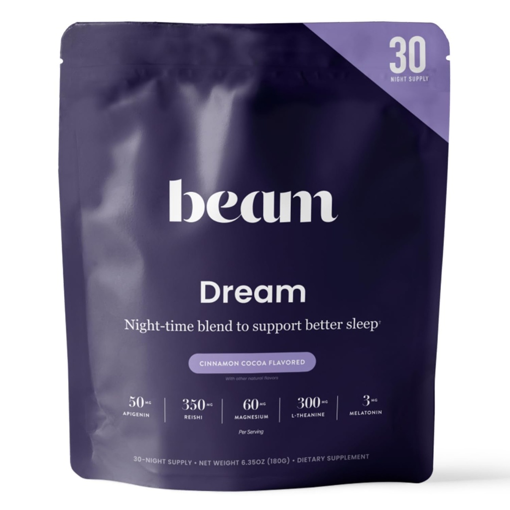 Beam Dream Sleep Powder, L-Theanine, Apigenin, Reishi ja Magnesium, kolmannen osapuolen testaama luonnollinen uniapu ja unilisä syvään uneen, rentoutuminen ja toipuminen, luonnollinen unituki, 30 tarjoilua