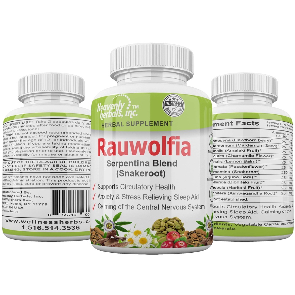 Rauwolfia Serpentina Blend (Snakeroot), 1000 mg per servering - Organic Herbal Supplement - Ayurvedic Herb & Natural Remedy - Stöder Cirkulatory Health, Cardiovascular Health Aid - 60 Ct.