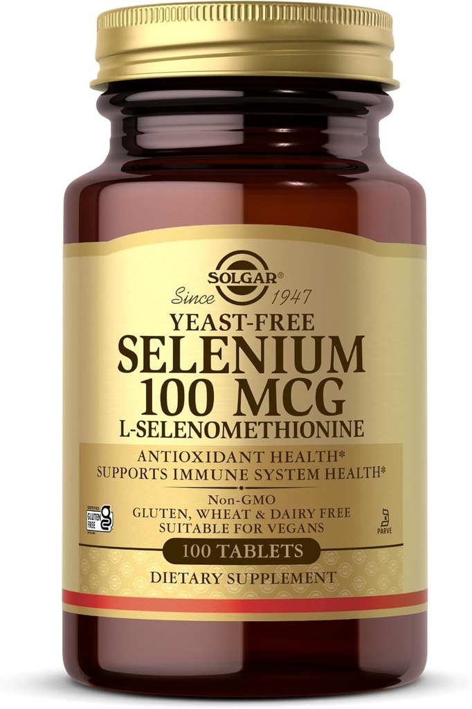 Solgar Jeast-free Selenium 100 mikrog - 100 tablettia - Tukee antioksidanttia ja immuunijärjestelmää terveys - ei-GMO, Gluteeniton, Dairy Free, Kosher - 100 tarjoilua