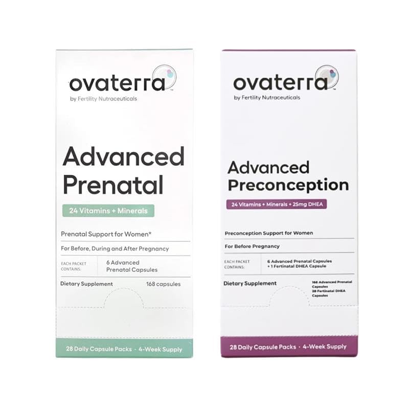 Ovatterra Advanced Prenatal & Preception Multivitamiini Bundle naisille DHEA 25 mg, Koliini 550 mg, Folaatti (Metyylifolaatti) 1 010 mikrog, Omega-3 DHA, EPA, kelated Iron 364 kapselia - 28 päivän toimitus