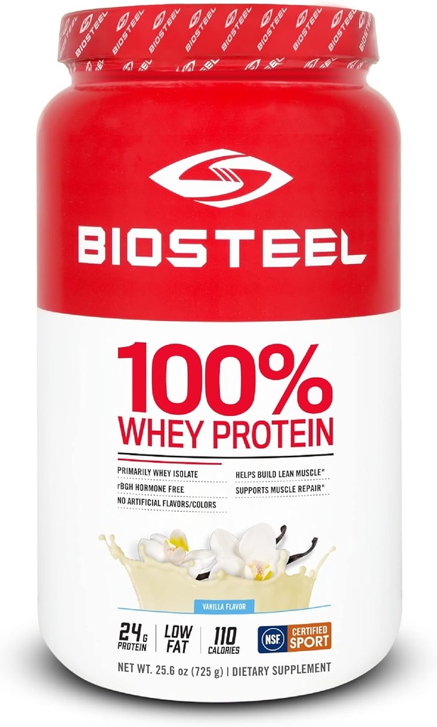 BIOSTEEL 100% Whey Protein Powder Supplement, rBGH Hormoni ilmaiseksi ja ei-GMO Post Treenout Formula, Vanilla, 25 Tarjoilut