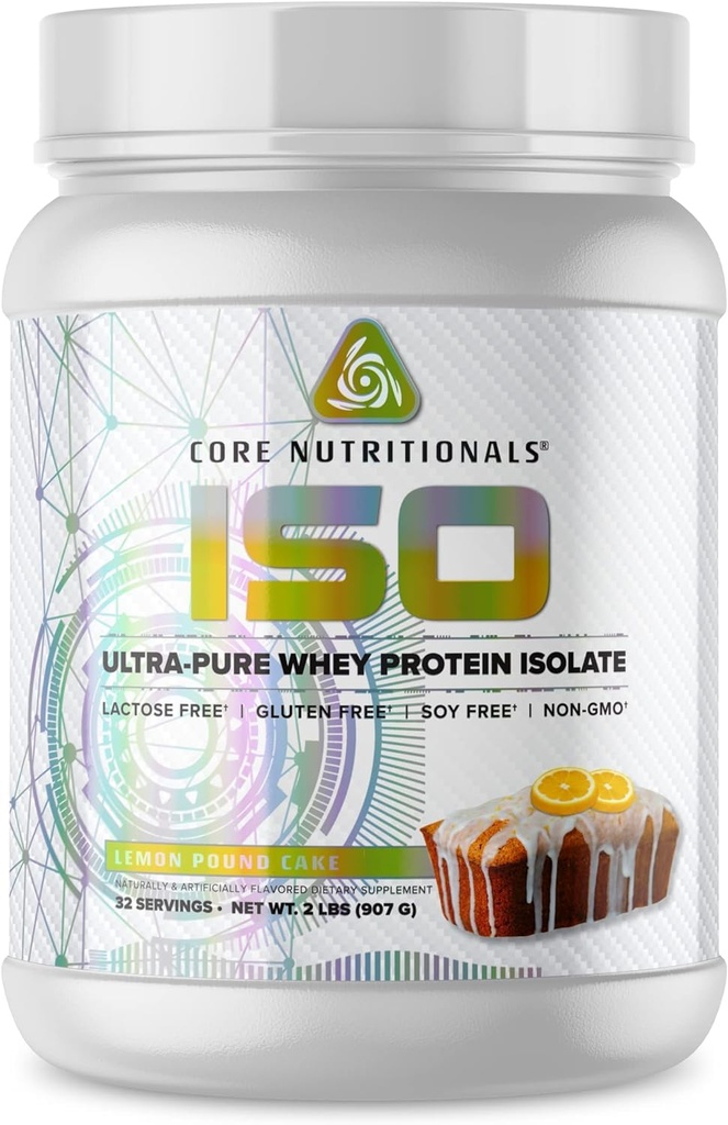 Core Nutritionals Iso Whey Protein Isolaatti Laktoosi, Gluteenittomat, & Soijattomat 100% Mikrosuodatettu, kylmä painettu 25g proteiinia 2 kiloa (Sitruunan puntakakku)