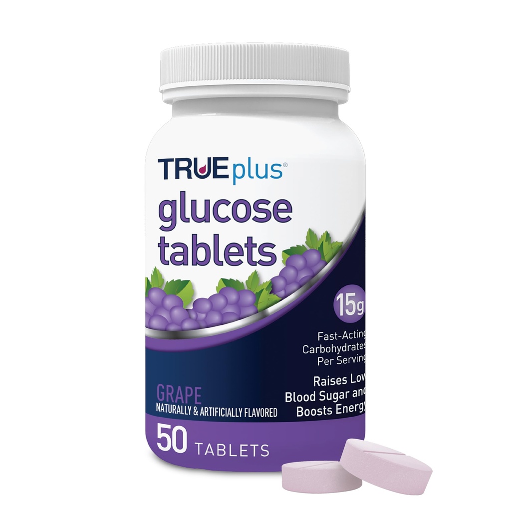 TRUEplus® Glukoositabletit, viinirypälemaku - 50ct pullo