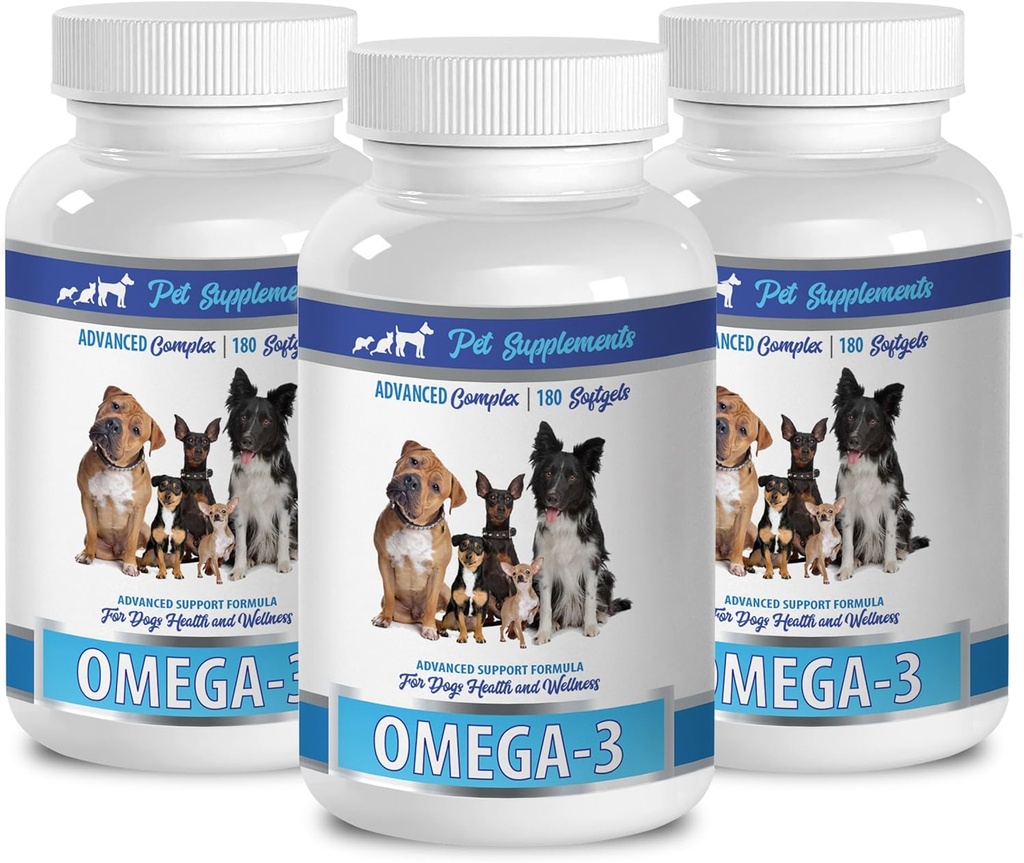 PET lisäravinteet & NUTRITION LLC Iho ja takki Märkä koira Ruoka - koira Omega 3 Essential rasvahappoa - Advanced Formula - Hiukset ja takki Terveys - Luonnollinen - Koira Tulehduskipulääkkeet - 3 pullot (540 Softgels)