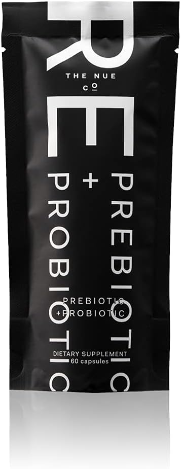 Nue Co. PREBIOTIC + PROBIOTIC Supplement Refill, stöder Gut Health, Synbiotic och Spore Based, IBS Relief, Immunity och Skin, Vegan, Gluten Free, 60 kapslar