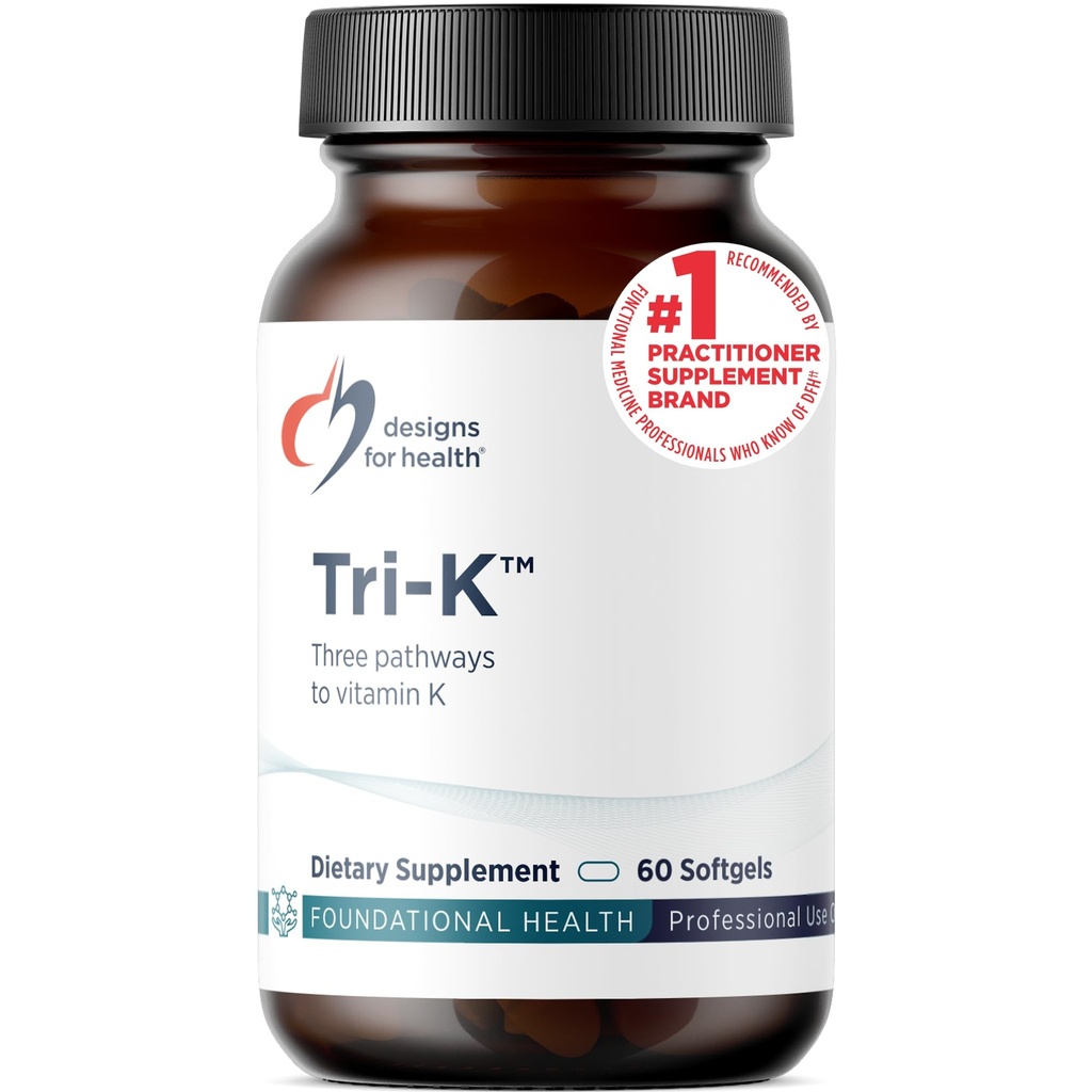 Design för Hälsa TRI-K - Tre former av vitamin K + GG, High Potency Supplement - 2000mcg Vitamin K1, 500mcg K2 MK-4 - Non-GMO + Gluten Free (60 Softgels)