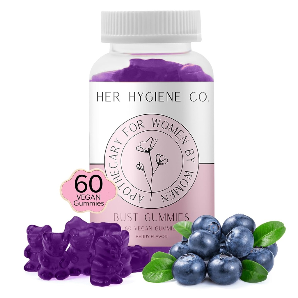 Hennes Hygiene Co. Chest Support Gummies för kvinnor, Wellness & Confidence, Natural Herbal Blend, Multivitamin för kurvor, Fitness Workout Supplement, Vegan & Non-GMO, Berry Flavor, 60 Count