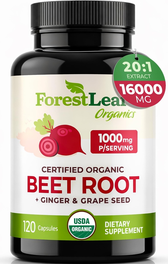 ForestLeaf Organic Beet Root Kapselit - Beetroot täydentää 16000 mg vahvuus 20:1 uute pillereitä w / inkivääri viinirypäleen siemen . Tuki Verenpaine, typpioksidi, virtaus, verenkierto ...