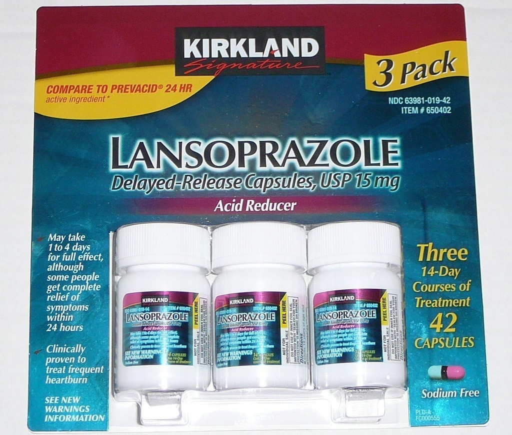Kirkland Signature Lansopratsoli 15 mg. Happojen reduktori, 42 kapselia