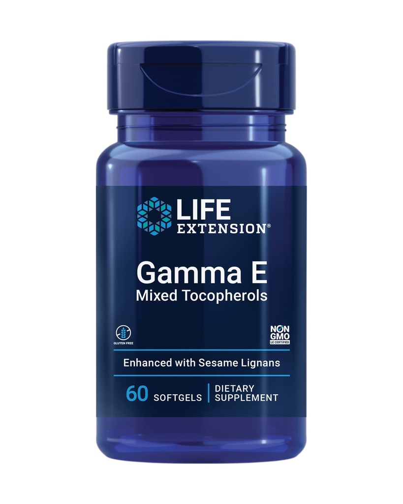 Life Extension Gamma E Mixed Tocopherols, Healthy Aging, Vitamin E Supplement, Förbättrad med Sesam lignans, Gluten-Free, Non-GMO, 60 mjukgels