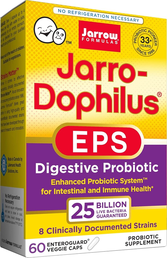 Jarow Formulas Jarro-Dophilus EPS Korkeampi teho, 25 miljardia solua per kasviskapselit, tukee maha-suolikanavan terveys, 60 kreivi (Cool Ship, Pack of 2)