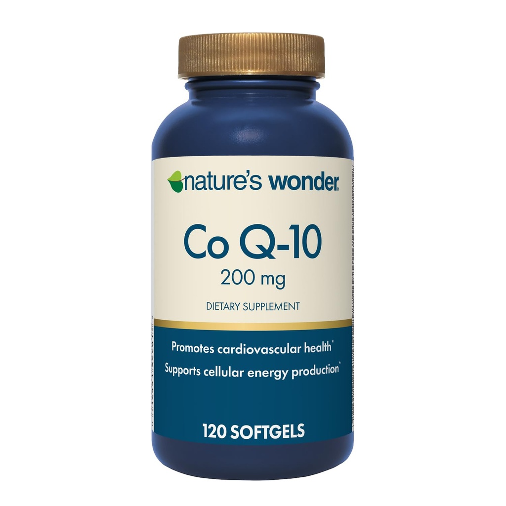 Nature's Wonder CoQ10 Supplement - CoQ10 200mg Softgels för att stödja hjärthälsa, kardiovaskulär funktion och cellulär energiproduktion, 120 Softgels, 120 dagars leverans