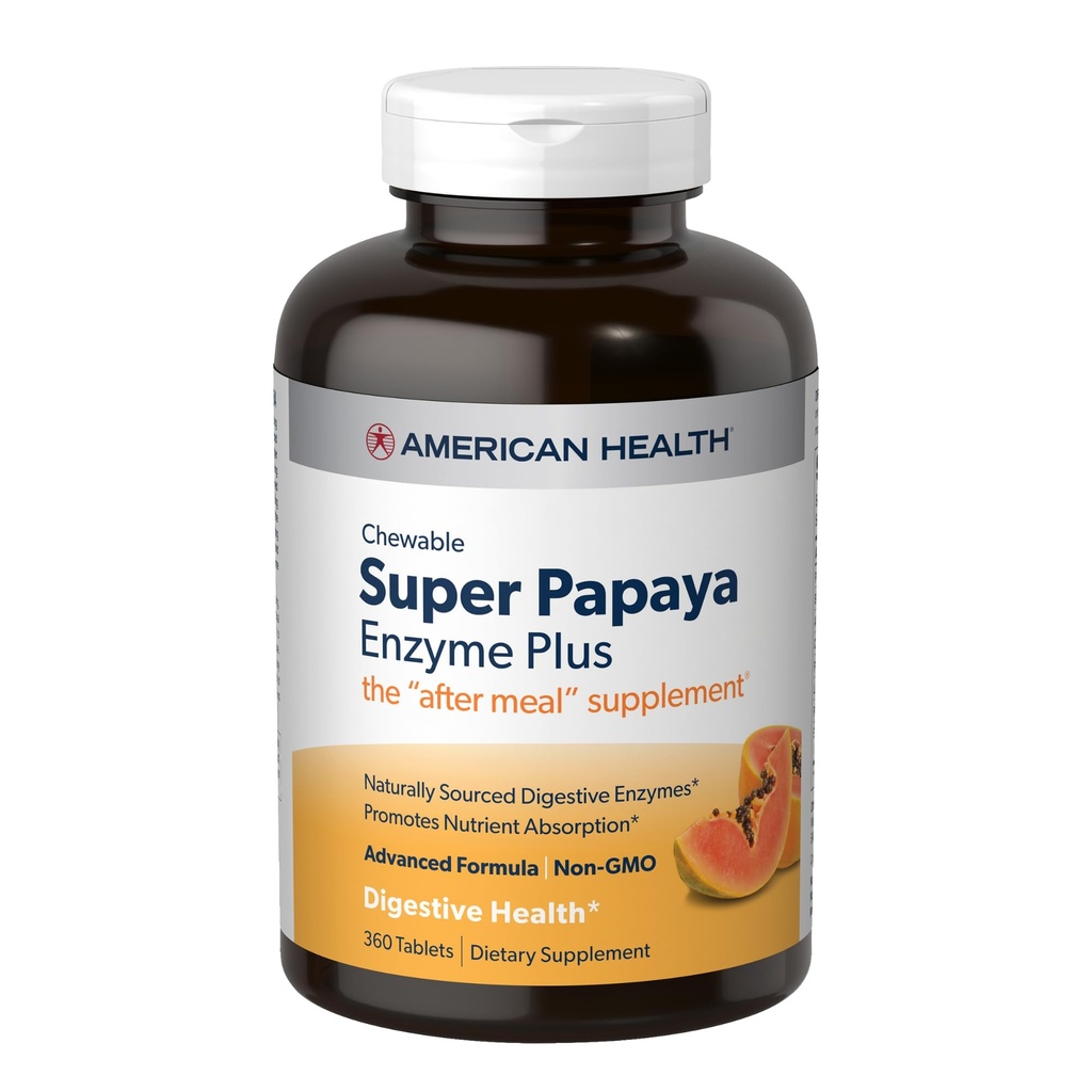 American Health Super Papaya Enzyme Plus - 360 purutablettia - Ater-Meal Supplement - ei-GMO - 120 tarjoilua