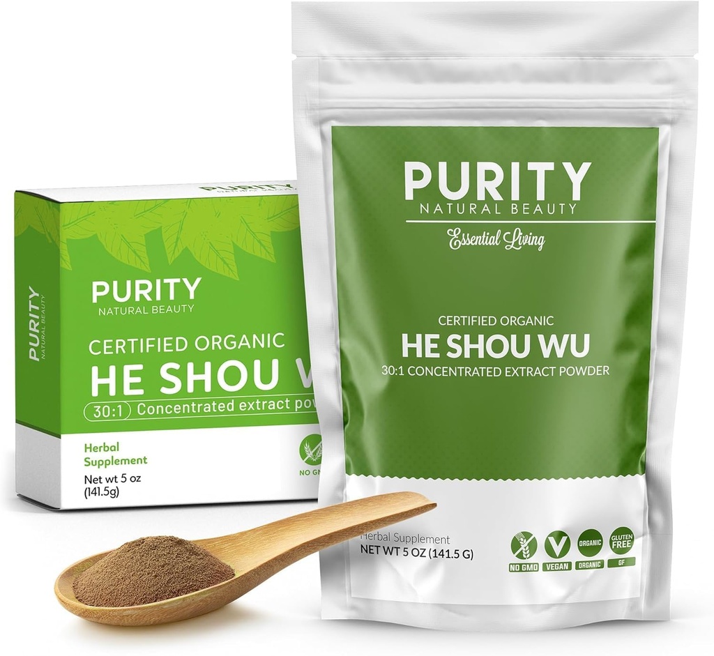 Certifierad organisk han Shou Wu - Stor 5oz väska av 30: 1 Koncentrerad-Fo-ti - Organisk Foti Extract - Fo ti He Shou Wu Organic-Plus Gratis Bamboo Spoon