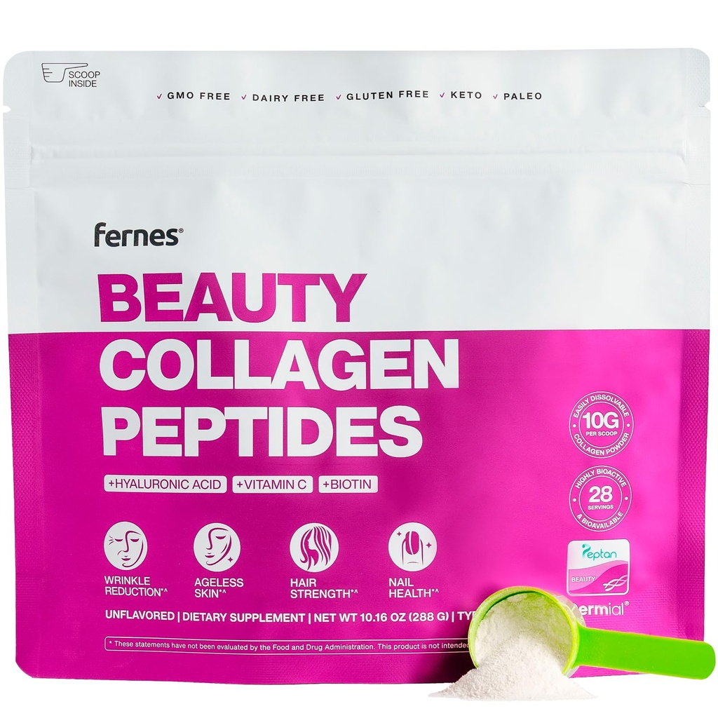 Advanced Collagen Peptides Powder for Women - Hyaluronic Acid, Biotin & Vitamiini C, Hydrolysed Protein Hiukset, iho, kynnet & Joint Support - Grass Fed Tyyppi I & III Keto, Paleo, Kosher 9,88 oz