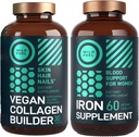WILD FUEL Vegan Collagen Builder Tablets och Iron Supplement för kvinnor med folsyra kvinnlig bunt