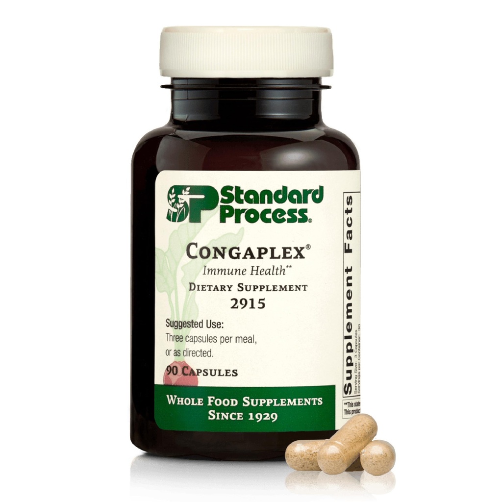 Standard Process Inc. Congaplex, Thymus Gland Support Supplement, Tuki Immuuniterveys kalsiumlaktaatilla, magnesium, C-vitamiini & A-vitamiini, immuunijärjestelmän apu sienijauheella - 90 kapselia