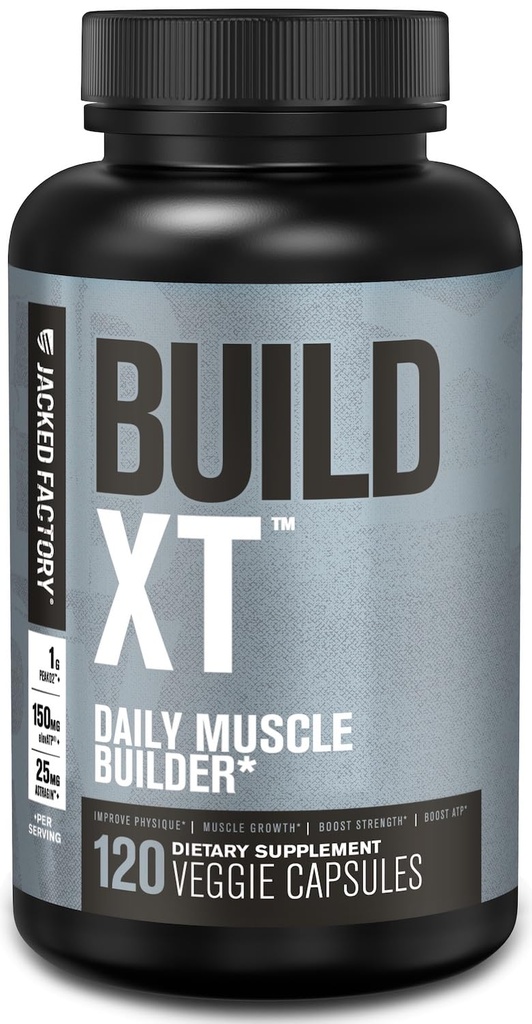 Jacked Factory Build-XT Daily Muscle Building Enhancer - Lihas Building täydentää lihasten vahvuus ja kasvu ... Tavaramerkit Ingredients Peak02, ElevATP, & Astragin - 120 Kasvispillerit