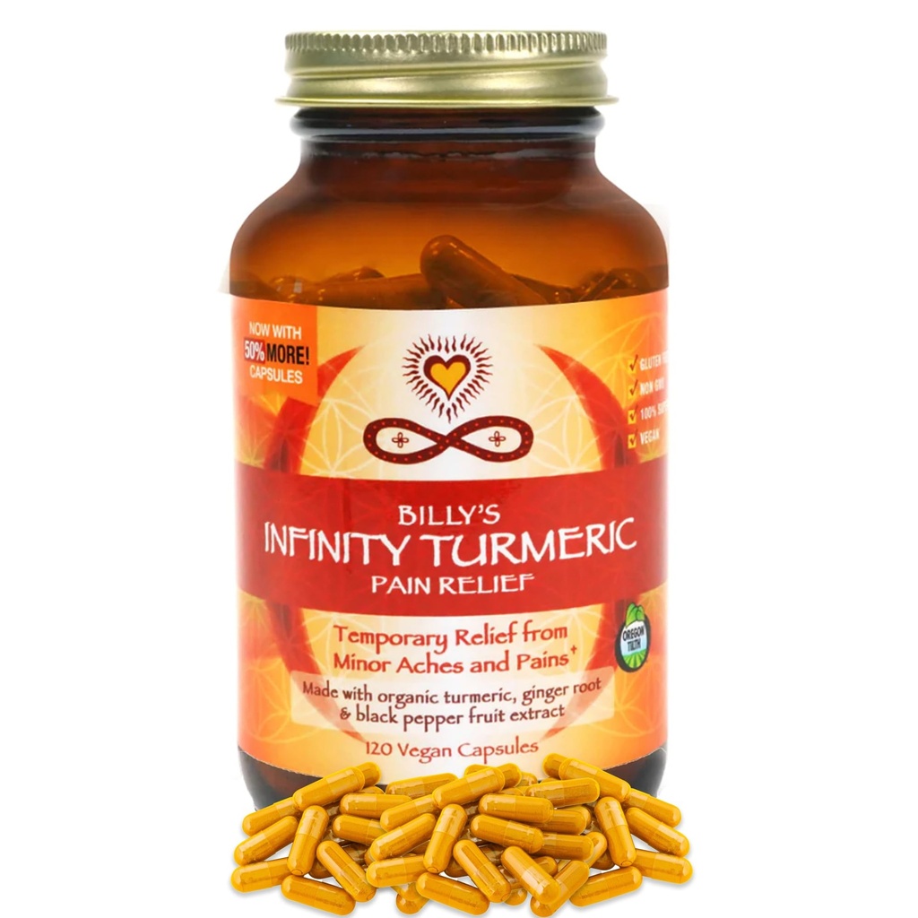 Infinity Turmeric Capsules, High Potency Curcumin Supplement, USDA Certified Organic Supplement med Black Pepper och Ginger, Raw, Vegan Gluten Free
