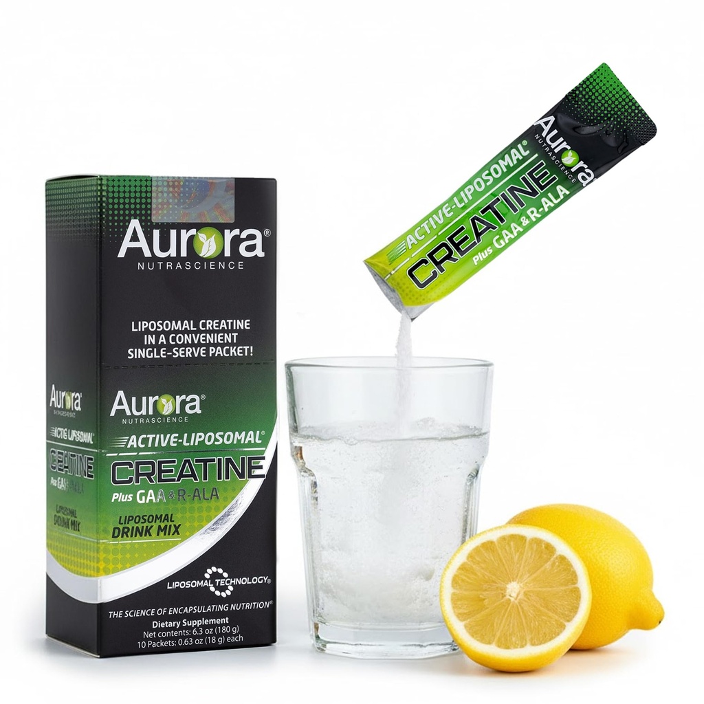 Aurora Nutrascience Liposomal Creatine + GAA & R-ALA sitruunan lime jauhe juoma Mix, lisääntynyt energia, tukee liikunnan suorituskykyä ja lihasten kasvua Wowen ja miehet, 10 Packets