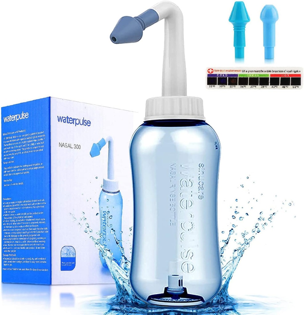 Darate Neti Sinus Rönse Bottle, Nenäpesu Puhdistus Paine huuhdella nenän kastelu aikuisten ja lasten BPA Ilmainen Tarralämpömittari (300 ml)