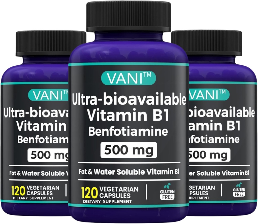 2 in 1 Parannettu kaava: B1-vitamiini Benfotiamiini 500 mg, rasvaliukoinen B-1, 500 mg - 120 kapselia (3)