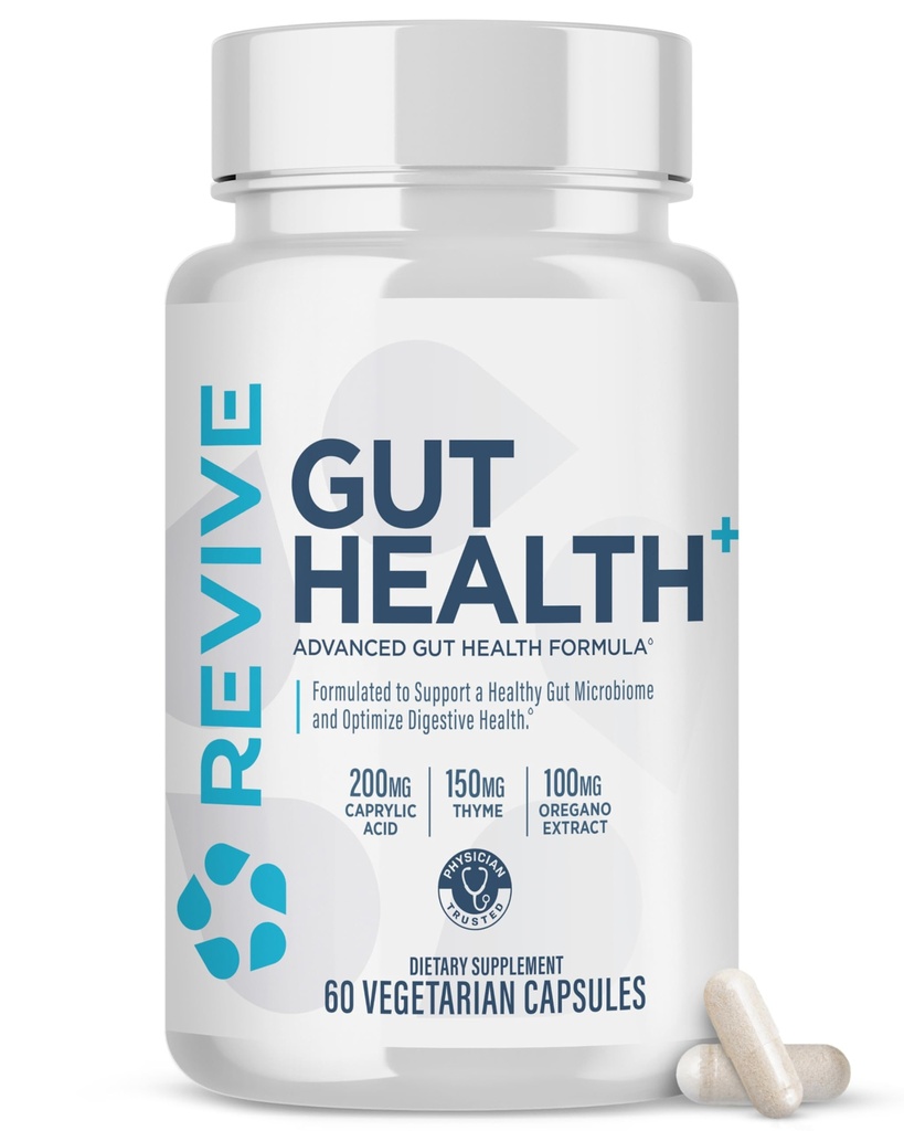 Revive MD Gut Health Supplements for Men & Women - Daily Gut Repair & Digestive Health Support Formel med Thyme, Oregano & Milk Thistle - Vegan-Friendly, Gluten-Free - 60 Vegetariska kapslar