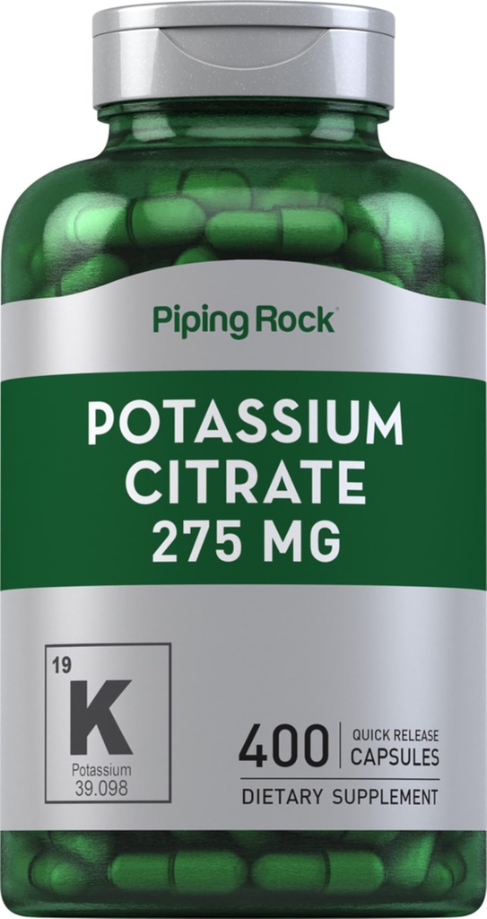 Piping Rock Potassium Citrate Supplement | 275 mg | 400 kapslar | Non-GMO, Gluten Free