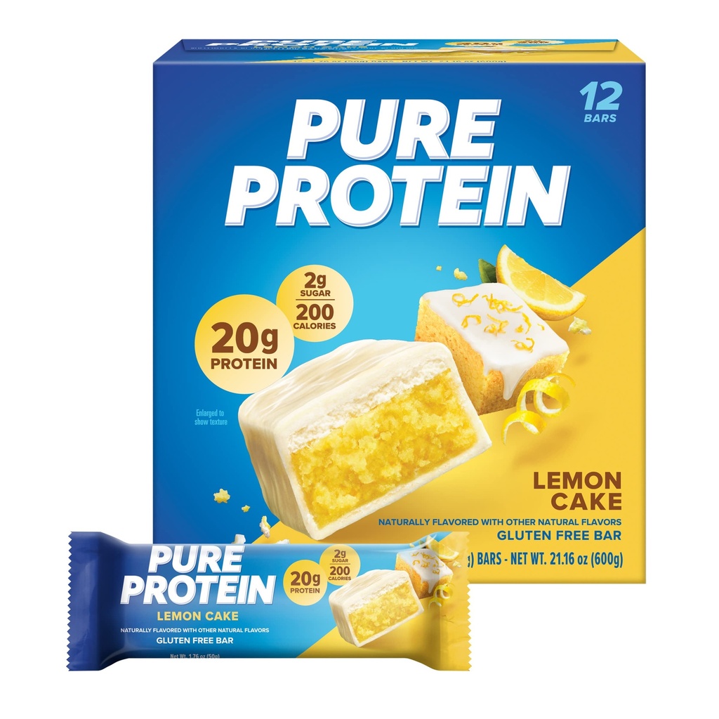 Pure Protein Bars, High Protein, Nutritious Snacks to Support Energy, Low Sugar, Lemon Cake, 1,76 oz, 12 Count (Packaging May Vary)