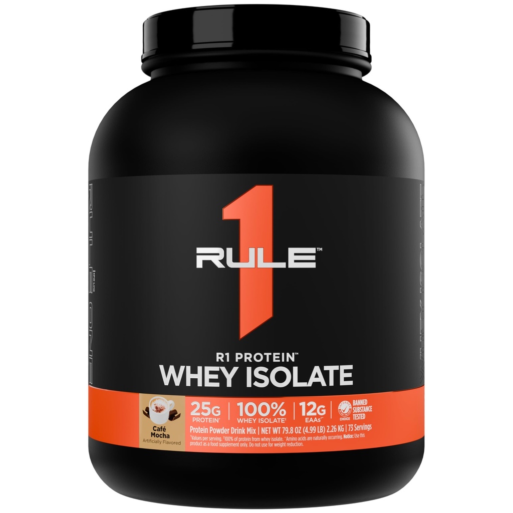 1 artikla R1-proteiini Whey Isolate - 25g proteiinia & 6g BCAA Yksinomaan yksittäisistä ja hydrolysoiduista liikuntalähteistä (5 kiloa*, Café Mocha)