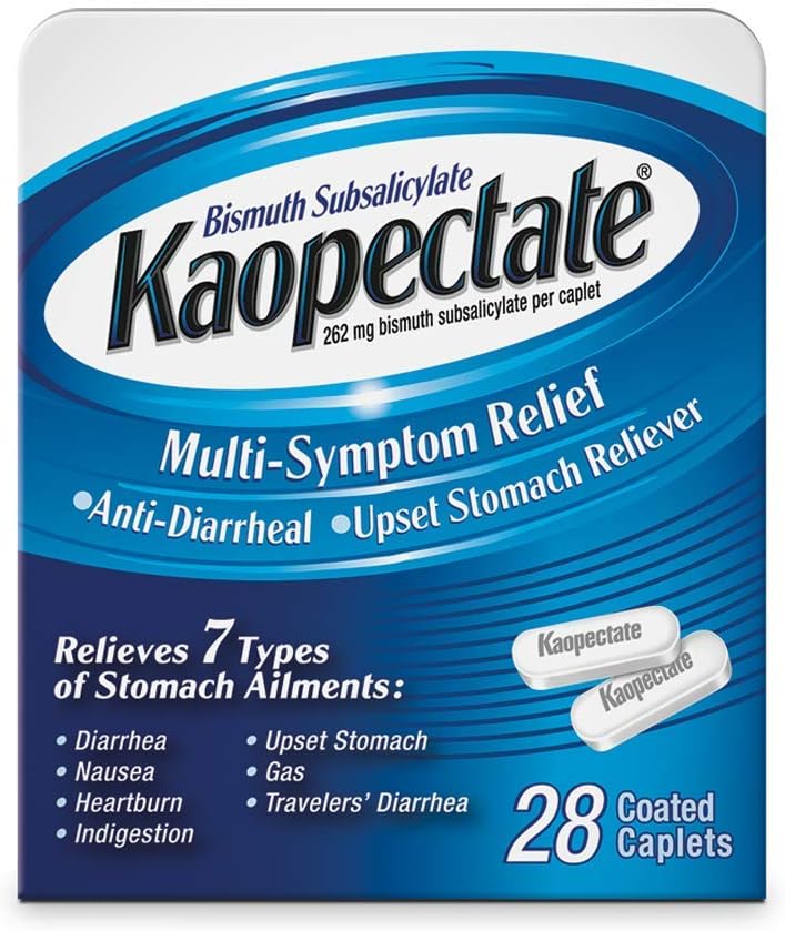 Kaopectate multi-Symptom anti-Diarrheal & Used Stoach Reliever, 28 Caplets, valkoinen