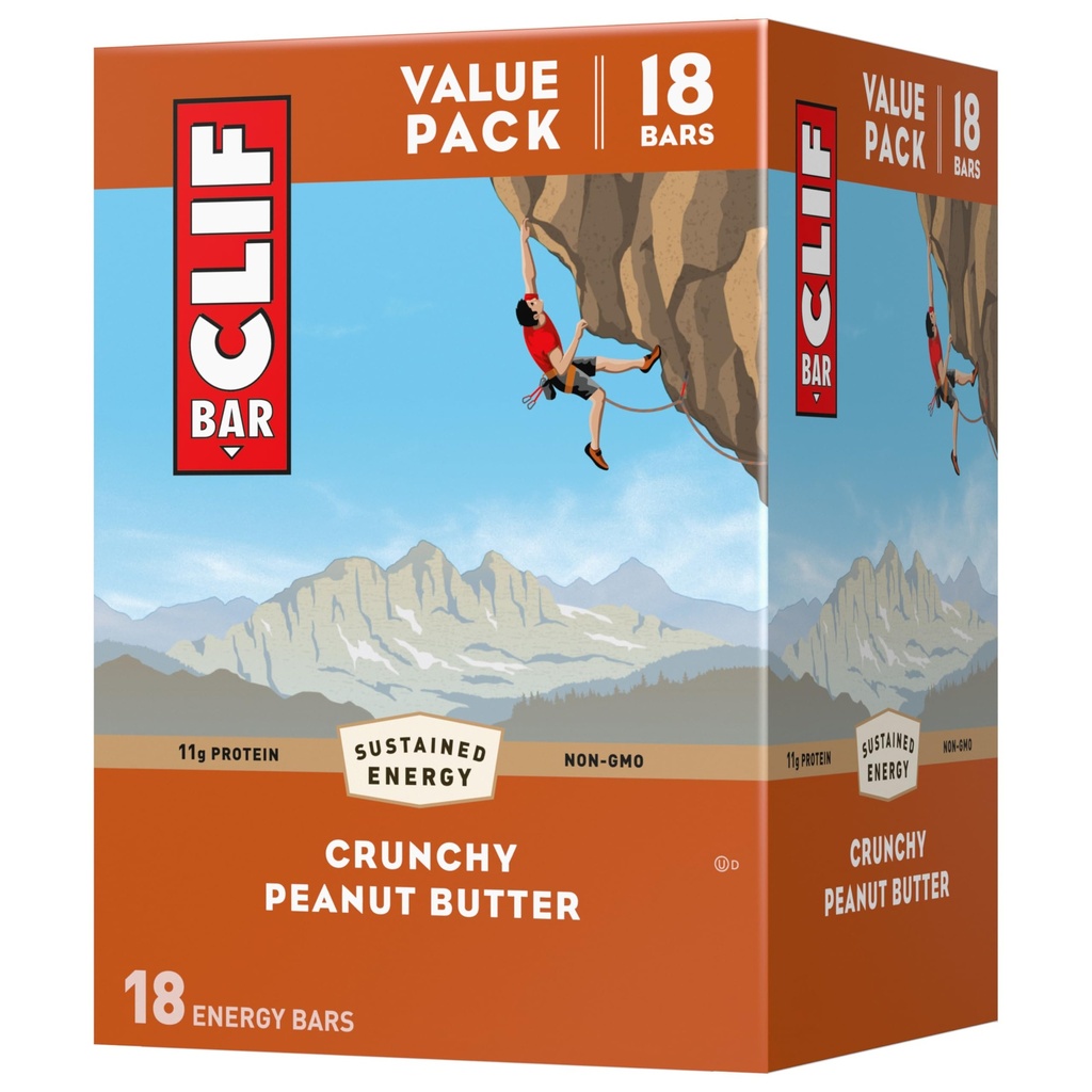 CLIF BAR - Crunchy Peanut Butter - valmistettu orgaaninen Kaura - 11g proteiini - ei-GMO - Kasvipohjainen - Energiapatukat - 2.4 oz. (18 pakkaus)