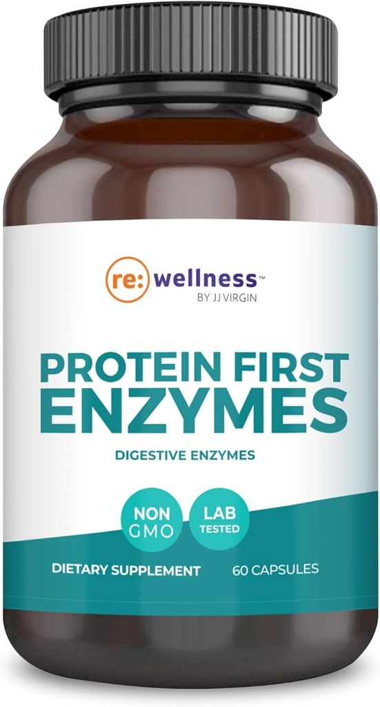 Reignite Wellness av JJ Virgin | Protein First Enzymes | Betaine HCI med Pepsin & Enzyme Supplement | Support för Gut Health, Digestion, Occasional Bloating & Gas | 60 kapslar