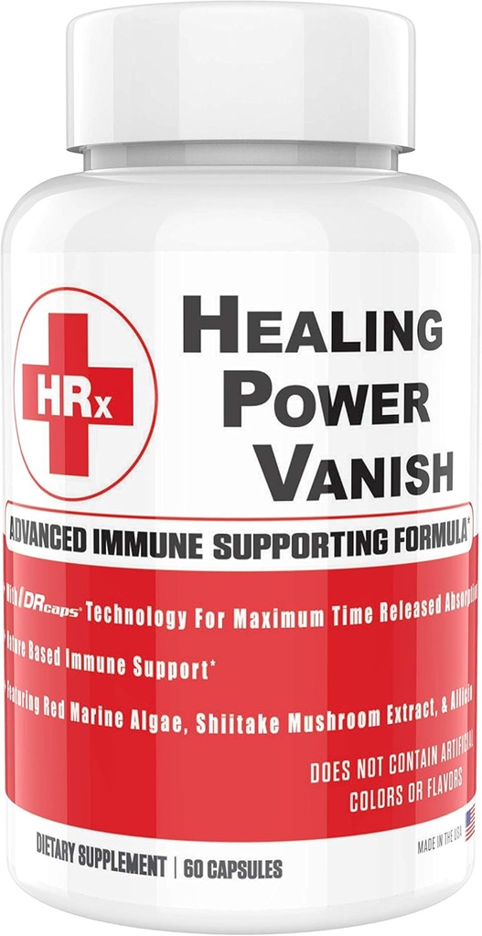 Herp Rescue Healing Power Vanish, Immune Support för kvinnor, Mushroom Supplement, Pure Shiitake Mushroom, Beta Glucan, Red Marine Algae, 60 kapslar
