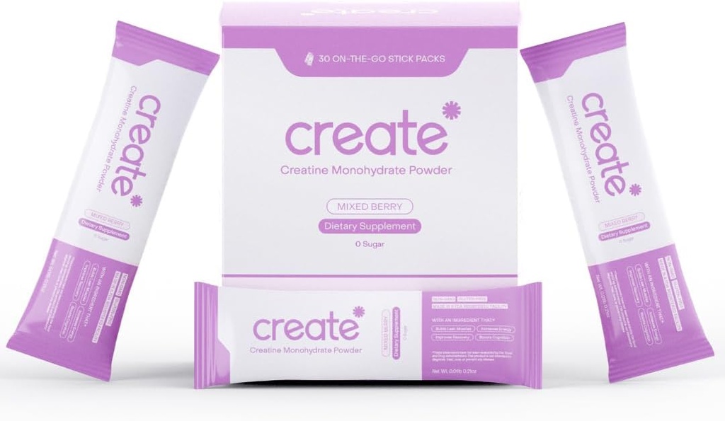 Skapa enstaka servera kreatinmonohydratpulver - 5g Creapure Creatine | Omdefiniera styrka, energi och återhämtning | Sugar-Free, Vegan, icke-GMO | Mixed Berry | 30 bärbara paket
