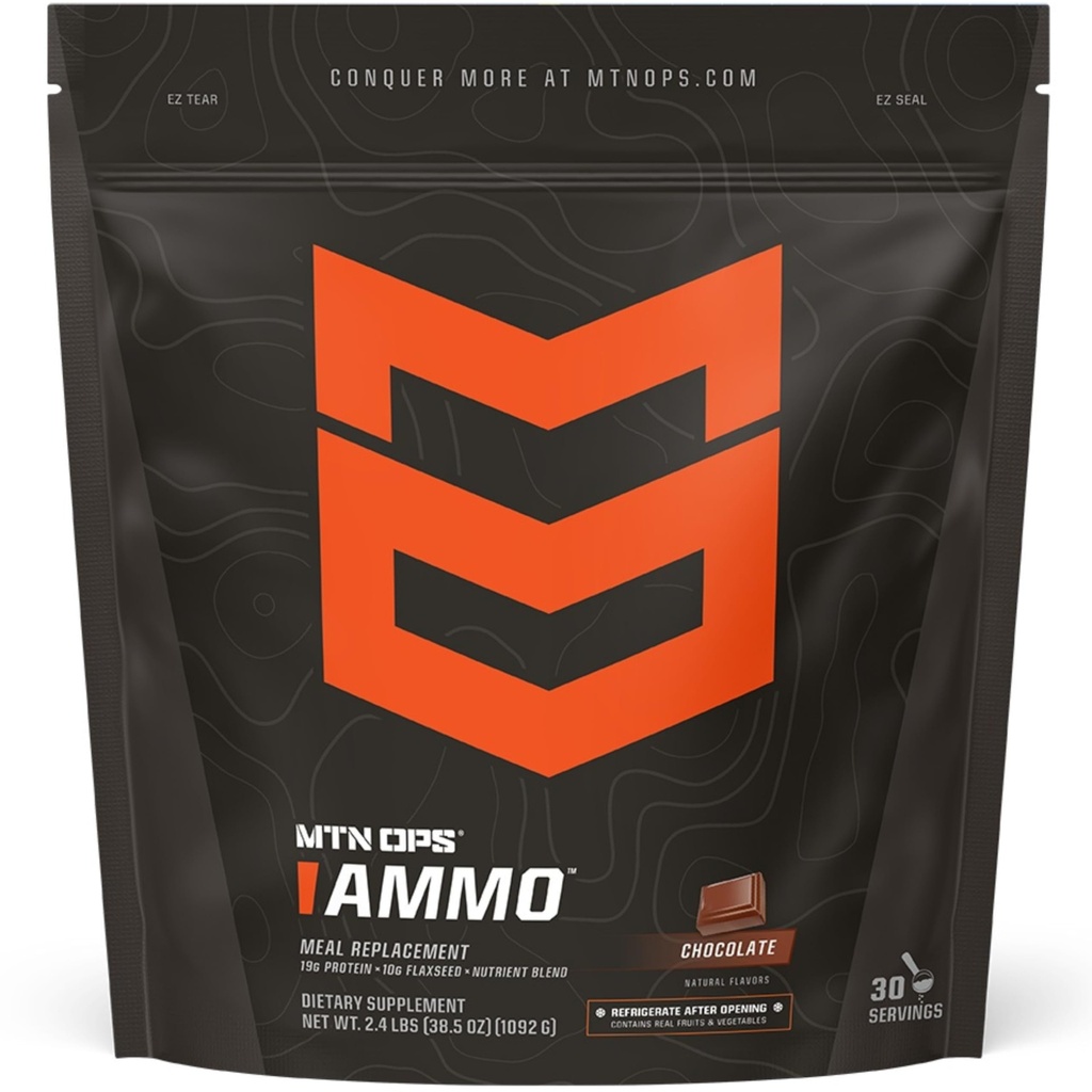 MTN OPS Ammo Protein Powder Meal Replacement Shake för Lean Muscle Building, Chocolate Flavor, 28 portioner