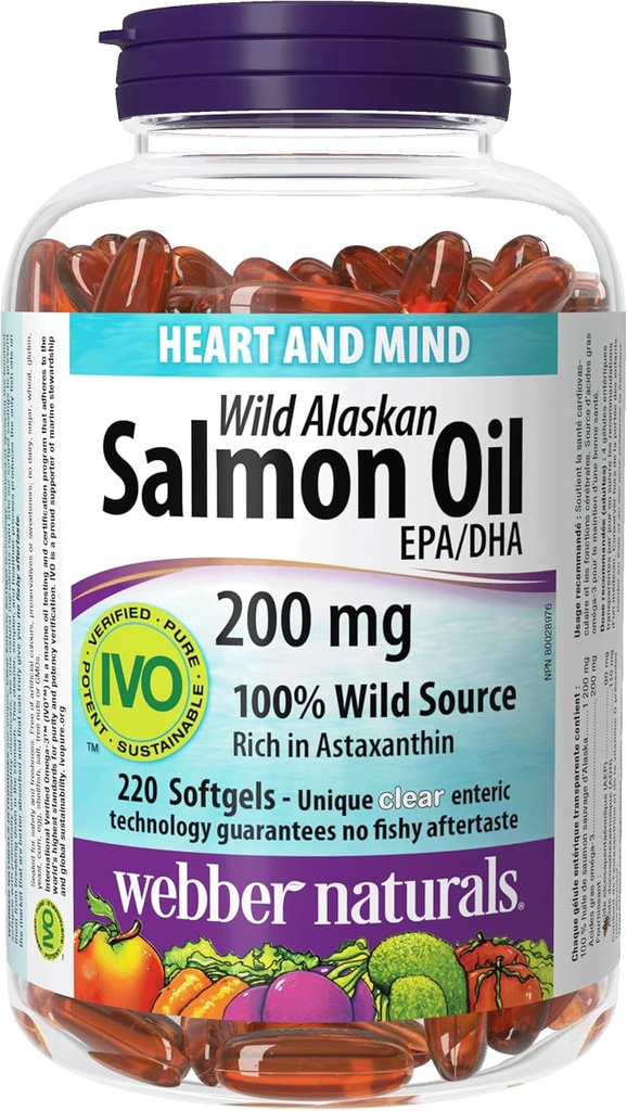 Webber Naturals Wild Alaskan Salmon Oil, 200 Mg, 220-Räkna