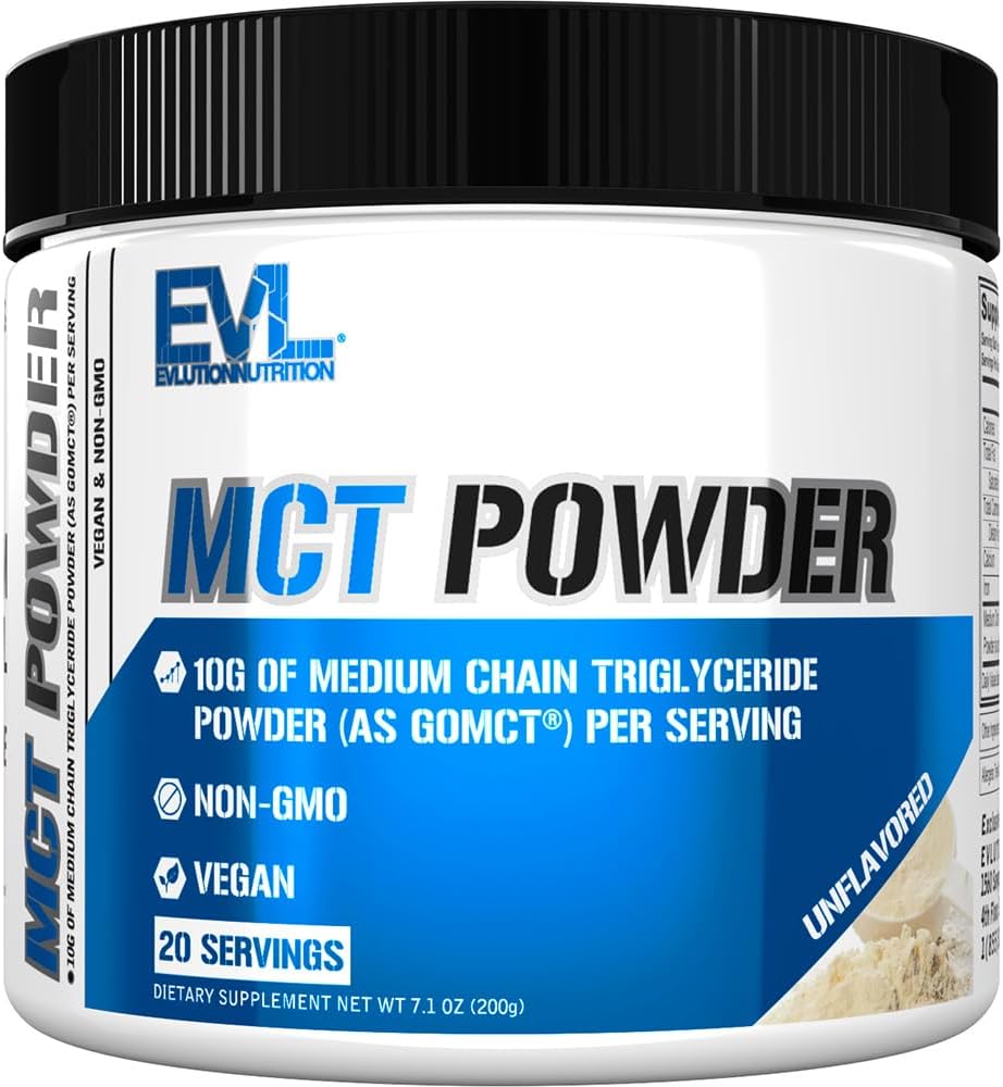 Evlution Nutrition MCT Powder - Keto Supplement - MCT Oil Powder - 10G Medium Chain Triglyseridit - Brain & Body Energy Drink - Rasvahappo Supplement - Vegan & non-GMO - 20 Tarjoukset - Makuttomia
