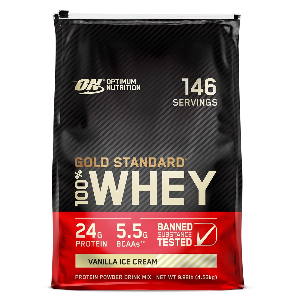 Optimum Nutrition Gold Standard 100% Whey Protein Powder, Vanilla Ice Cream, 10 punta (Packing May Vary)