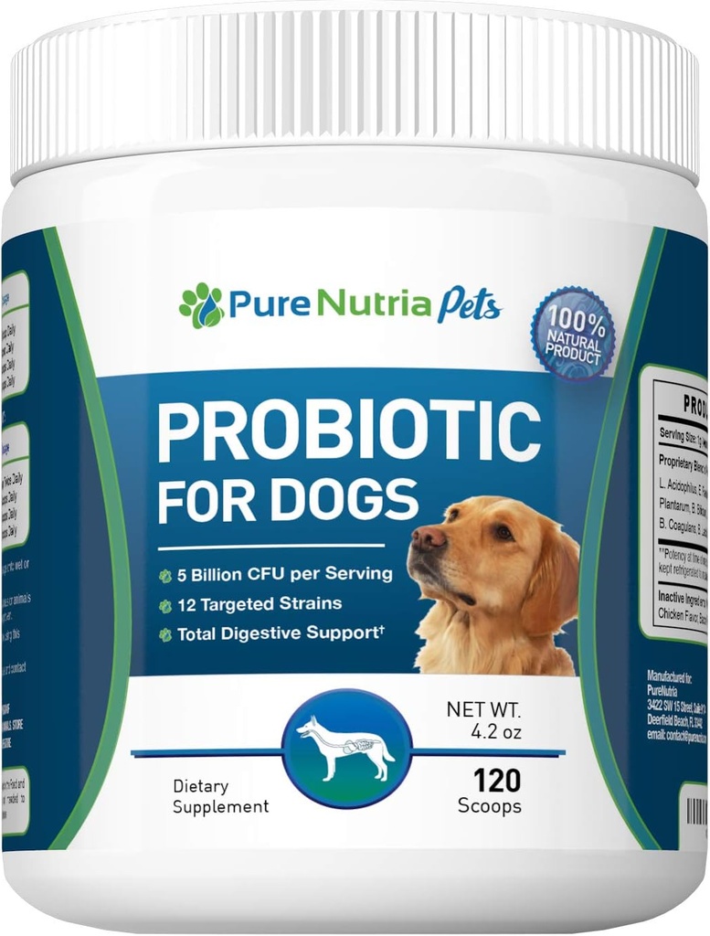 Dog Probiotics Dog Supplements - för Dog Diarrhea, Upset Stomachs, Yeast, Gas, Dog Allergy och Dog Immune System Support - Tillverkad i USA - 12 Märkta Stammar 5 miljarder CFU - 120 Scoops