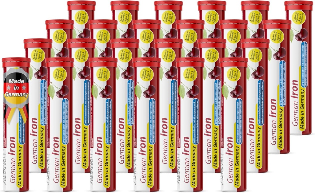 T&D Saksa Iron 14 mg - 480 Vegan Drink Effervescent Tabletit - Cherry Flavor - Valmistettu Saksassa