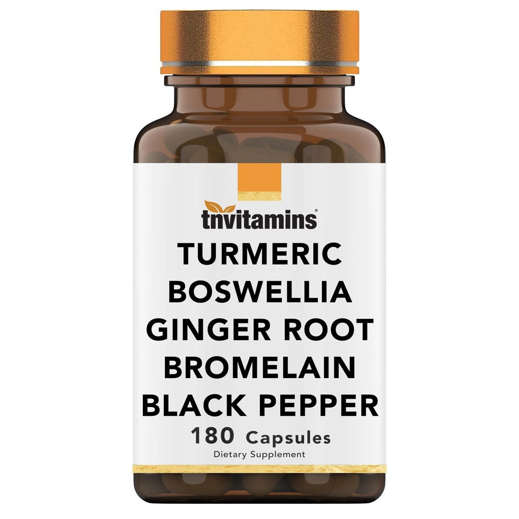 tnvitamiinit Turmeric & Boswellia Complex (180 kapselia) inkivääri juuri, bromeliini, & Black Pepper Extract ...