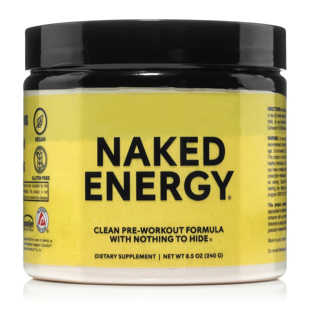 NAKED Energy - Pure Pre workout jauhe miehille ja naisille, vegaaninen, makuton, terve Pre workout - Ei lisätty makeuttajia, värit tai makuja - 50 tarjoilut