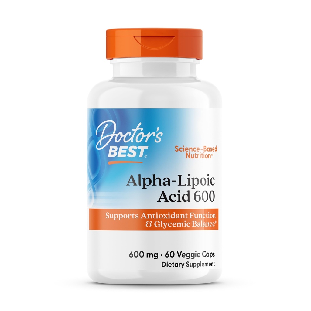Läkarens bästa Alfa-Lipoic Acid 600, stöder antioxidantfunktion och glykemiska balanser, icke-GMO, Gluten Free, Vegan, Soy Free, 600 mg, 60 Veggie Caps