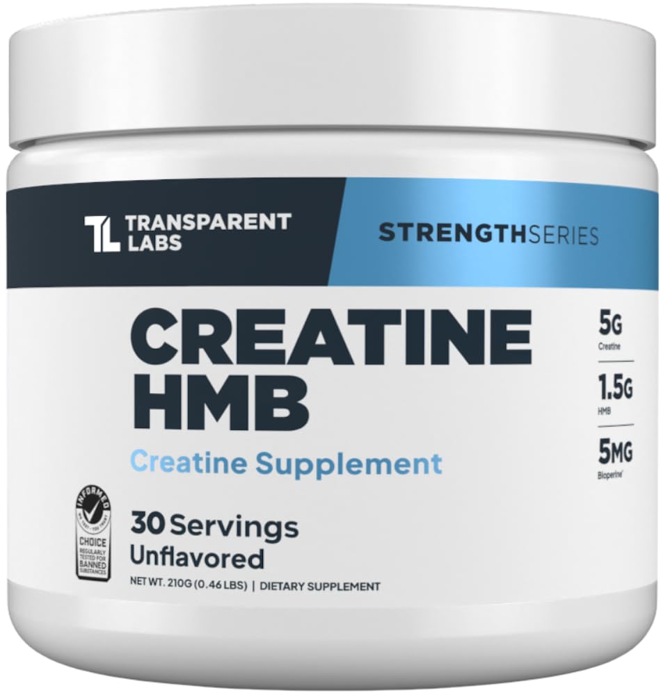 Läpinäkyvä Labs Creatine HMB - Creatiini Monohydraatti Powder HMB lihasten kasvua, lisääntynyt vahvuus, parannettu energian tuotanto, ja parannettu urheilullinen suorituskyky - 30 tarjoiluja, makuamaton