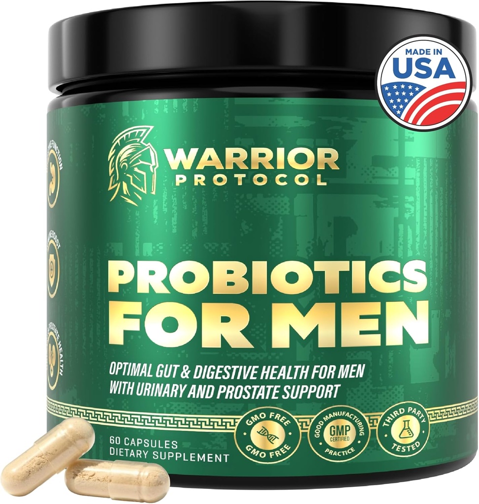 Probiotika för män med prebiotika - Män Probiotiska Supplement för Digestive Health, Gut Health, Immune Health, Bloating and Prostate Care - Strains Shelf Stable, Gluten & Soy Free 60 kapslar.