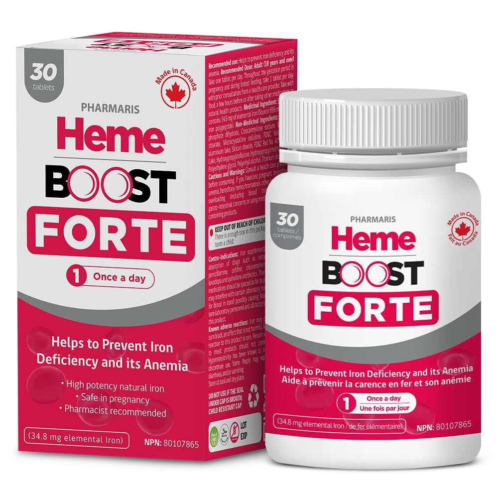 Hemeboost Forte 34,8 mg (696 mg Heme Iron) I 30 tabletter I High Potency Natural Iron Supplement I High Absorption & Gentle på magjärnpiller för vuxna och säker för användning i graviditeten